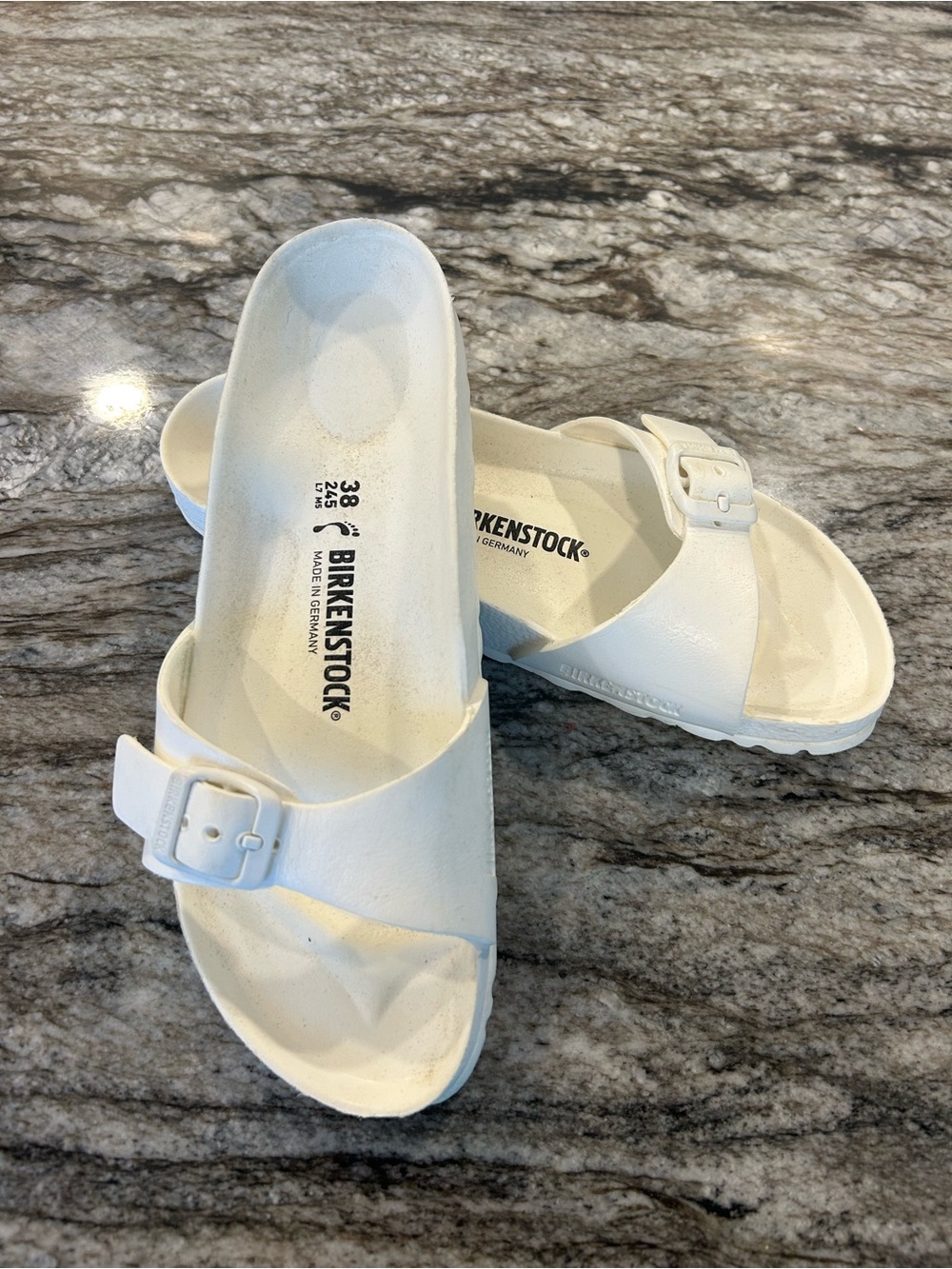 Birkenstock White Single Strap Madrid Slide Sandals